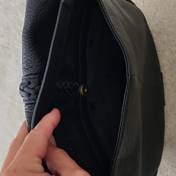 Lucky Brand black leather purse with magnetic tassle closure. It is 10"x10". - Picture 7 of 7